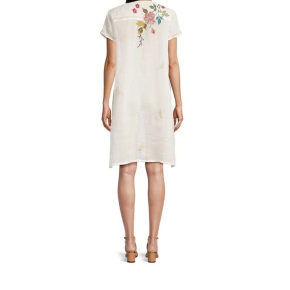 Johnny Was Adele Drape Tunic Dress Floral Embroidery Flowers White Ramie New - Picture 5 of 7